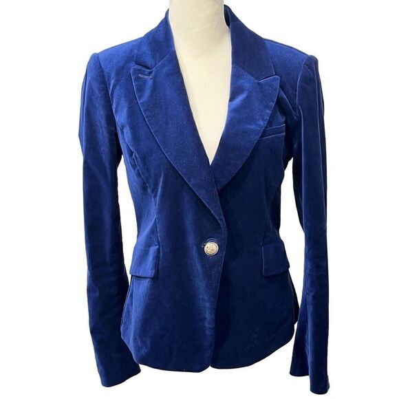 White House Black Market Jackets & Blazers - WHBM Blue Velvet Jacket. Silver Button Detail on Cuff.  Size: 4 Length: 22” Arm